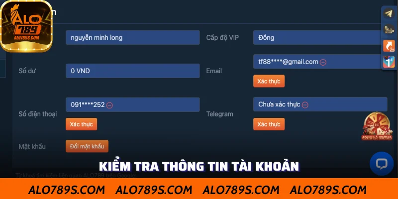 Kiểm tra lại thông tin tài khoản